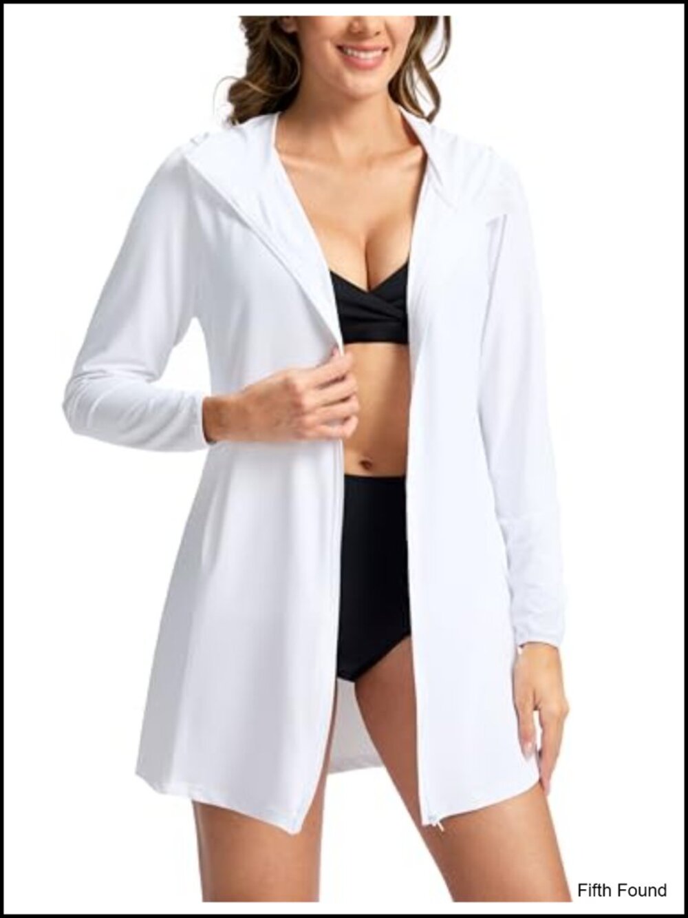 UPF 50+ Long Sleeve Swim Cover Up Hooded Zip Quick Dry Beach